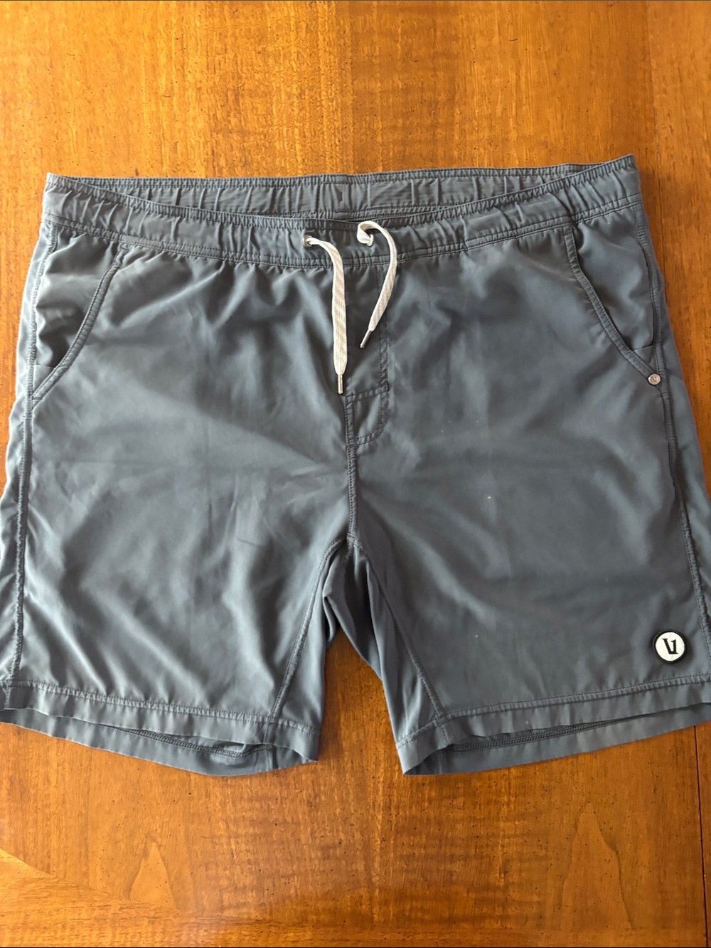 Vuori Men's Slate Grey Shorts with White Drawcord